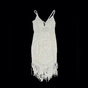 White Beaded Fringe Mini Dress